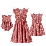 IFFEI Mommy and Me Dresses Outfits Family Matching Dots Pink Ruffle Flutter-Sleeve Dress for Mother and Daughter Women M