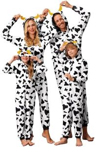 Ekouaer Christmas Onesie Matching Family Elk Antler Hooded Zipper One Piece Long Sleeve Pajamas with Pockets Cow 160