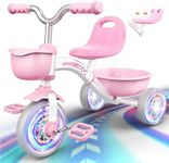 Lighting Tricycles for 1-3 Year Old Toddler Girls,Kids Trike with Adjustable Seat & Storage,Ride On Toys for Preschool 1 2 3 Year Old Birthday Toddler Outdoor Toys