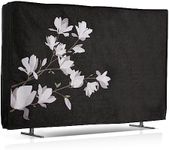 kwmobile Dust Cover for 32" TV Dust Cover - Linen Fabric TV Protector - Magnolias Taupe / Brown / Black