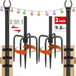 String Light Pole for Deck - 2 Pack 9.8FT for Outside Hanging Steel String Poles for Outdoor Decoration Garden, Backyard, Patio Lighting Stand for Parties, Christmas, Wedding