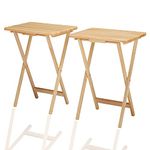 KHAPALWAK Set of 2 Folding Side Table, TV Tray Table for Small Spaces, Camping Table, Natural Wood Lightweight Foldable Side Table, For Living Room, Garden, Camping, Picnic, Bedside