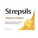 Strepsils Fast and Effective Relief for Sore Throat, Lozenges, Honey and Lemon, 36 count