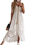 CUPSHE Women's Summer Slip Boho Maxi Dress Lace Up Tassel V-Neck Flare Ruffle Beach Dresses White L