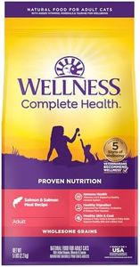 Wellness Complete Health Natural Dry Cat Food with Wholesome Grains, Made in USA with Real Meat (Adult, Salmon & Salmon Meal Recipe, 5-Pound Bag)