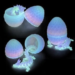 Flavery 3D Printed Dragon in Egg - Glow Rainbow - Flexible Crystal Dragon Inside, Colorful Fidget Toy, Birthday Gift, Desk Pet Figure - 12” Dragon (Glow in The Dark)