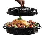 GOURMEX Black Ceramic Enamel Coated Roasting Pan | Dutch Oven Pot with Lid | Dishwasher Safe, Oven Safe, Freezer Safe | Ideal for Chicken, Turkey Roasting Pan (12lb Oval)