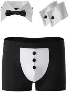 EDENIGHT Mens Butler Lingerie Tuxedo Waiter Gentleman Costume Boxer Briefs Outfits, Black1, One size