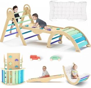 Pikler Triangle Set with Cushion, Climbing Toys for Toddlers 1-3 Inside Toddler Climbing Toys Indoor, Baby Climbing Gym, Montessori Climbing Set, 9 Combinations Indoor Playground Jungle Gyms