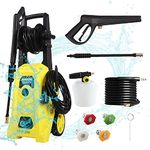 WXNANY 2030 Max PSI 1.76 GPM 14.5-Amp Electric High Pressure Washer 1800W for Cars Fences Driveways Patios with 4 Interchangeable Nozzles, Foam Cannon and Hose Reel, Yellow