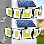 Solar Lights Outdoor Waterproof Motion Sensor - 2024 Newest 416 LEDs 3000 Lumens Super Bright 3 Brightness 3 Modes 2400mAh 360° Illumination 32ft Solar Flood Security Light for Outside - 2Pack