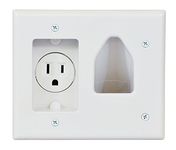 Datacomm 45-0021-Wh Recessed Low Voltage Cable Plate with Recessed Power (White) - 450021WH