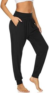 UEU Women's Cozy Yoga Joggers Pants Loose Workout Sweatpants Comfy Lounge Pants with Pockets, Black, Medium