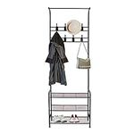 Innotic Coat Rack Stand with Shoe and Removable 16 Hooks Free Standing Hall Tree Matte Steel Frame Hat for Storage, Black