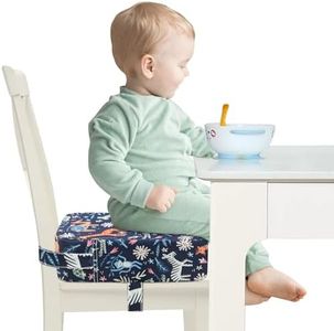 Toddler Booster Seat for Dining Table and Kitchen Chair – Adjustable Safety Straps, PU Leather, Non-Slip, Easy to Clean, Portable Travel Foam Booster Cushion for Kids & Toddlers (Blue-Animals)