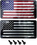 USA Made - Double Sided Extra Thick Brushed Aluminum American Flag License Plate + 4 Black License Plate Screws - USA License Plate Frame Cover