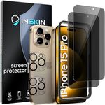 Inskin Privacy Tempered Glass Screen Protector for iPhone 15 Pro 6.1 inch [2023] - Ultimate 2+2 Bundle with HD Clear Camera Lens Guard and Auto Alignment Tray, Case Compatible