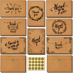 144 Thank You Cards Bulk, Brown Kraft 4x6 Inch Thank You Notes with Envelopes and Stickers, Elegant 6 Designs Greeting Card for Business, Wedding, Baby Shower, Blank Inside