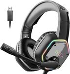 EKSA E1000 USB Gaming Headset, Wired Headphones with Noise Cancelling Microphone, RGB Light, Plug & Play 7.1 Surround Sound, Over Ear Headphones for PC, PS4, PS5 Console, Laptop, Mac