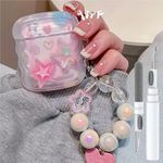 Cute Clear Case for Airpod Pro/Pro 2 Gen Cases 2019/2022/2023, Funny 3D Stars Kawaii Apple iPod Pro 2nd/1st Generation Cover with Cleaning Kit & Bling Pearl Keychain for Boys Girls Kids Teen, 3D Star