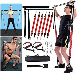 Portable Exercise Bar Kit, Upgraded Version of Detachable Pilates Bar, 60-180LBS Anti-Breakage Adjustable Resistance Band, Barbell Training Device, Full Body Strength Training Equipment (180LBs)