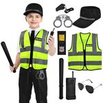 Aomig Kids Police Costumes, 8 Pcs Police Officer Dress Up with Vest and Hat, Children Police Officer Costume Set, Policeman Outfit Cospaly, Cop Costume for Boys Girls, Role play, Halloween, Birthdays