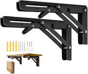 8" Folding Shelf Brackets 2Pcs, Shelf Brackets Max. Load 200 lb Collapsible Heavy Duty Stainless Steel DIY Wall Mounted Shelf Bracket Space Saving for Work Table Bench, 8Inch Black