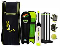 jaspo Cric-Addict Legender Cricket Set for Kids, Kit with legguards,Gloves,Bag,Ball,4stumps,2stands,2bails & a Strong Plastic bat for Initial Training, for Boys Girls(Size-5) up to 12 Years