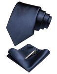 JEMYGINS Navy Formal Necktie and Pocket Square, Hankerchief and Tie Bar Clip Sets for Men