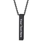 PROSTEEL Personalized Master Personalized Four side Engrave Customized Unisex Stainless Steel Message Names vertical bar Pendant Necklace Black