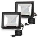 LOHAS Flood Lights Outdoor, Dusk to Dawn Floodlight, IP66 Waterproof Plug in Floodlights, 9.84-ft Cord, 6000K Daylight Work Light, 2200LM Security Lights for Yard, Garage, UL Listed, 2Pack