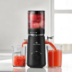 SOLARA Cold Press Juicer for Home, Slow Juicer Cold Pressed Machine for Fruits & Vegetables, Masticating Juicer Machine Electric with Reverse Function, High Juice Yield, Easy Clean, BPA-Free, Black