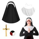 LZAOA Nun Costume Set, Nun Hat, Nun Collar, Cross Pendent Necklace, Black & White & Red Body Paints for Halloween