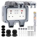 RICOKEY Double Outdoor Socket Waterproof Outside Plug Socket Weatherproof IP66 Wall Electrical Outlet, 13Amp 2Gang Storm Switched Power Socket Box