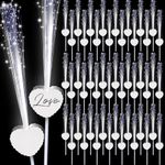 Tujoe 50 Pcs White Fiber Optic Wands Long Wedding Sparklers Heart Shaped LED Glow Sticks Light up Wand with 3 Light Mode for Birthday Wedding Bridal Shower Glow in the Dark Party Favors