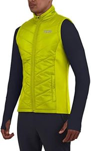 TCA Men's Excel Runner Walking Hiking Lightweight Full Zip Sleveless Puffer Padded Vest with Zipper Pockets- Lime Punch, Small