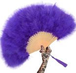 OMyTea 1920s Feather Fan for Women - Vintage Folding Hand Fan - Flapper Accessories for Great Gatsby Party, Harlem Nights, Halloween Costume, Boudoir Props, Wedding, Decoration, Dancing (Purple)