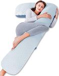 AngQi Full Body Pregnancy Pillow, Pregnancy Pillows for Sleeping, L Shaped Body Pillows for Adults, Maternity Pillow for Side Sleepers with Minky dot & Velvet A/B Side Cover, Dot White & Blue