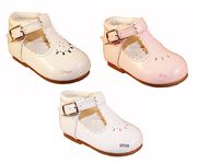 Sevva Baby Infant Girls Spanish Style Patent T-Bar Faux Leather Non Slip First Walking Shoes White, Cream - Ivory, Pink. (UK 5 (22 Euro) 14cm 24-30 months, Pink)