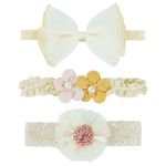 PALAY 3Pcs Bow Hairband For Baby Girl, Lace Flower Headband For Baby Girl, Cute Elastic Newborn Hairband Hair Accessories For Baby Girl Toddlers Gifts, Multicolor