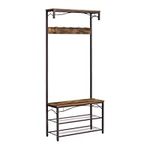 VASAGLE ALINRU Coat Rack, 3-in-1 Hall Tree, Entryway Shoe Bench Coat Stand, Storage Shelves Accent Furniture Steel Frame Large Size, Industrial, Rustic Brown and Bronze UHSR45AX