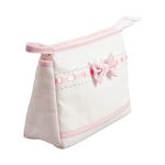 FILET - Travel Bag with Zipper, Aida Canvas Pocket Travel Bag for Embroidery, Size 24 x 16 x 6 cm, Colour White and Pink