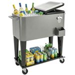 Outsunny 80 Quart Rolling Patio Cooler Cart with Storage Shelf, Drain, Patio Cooler with Locking Wheels, Steel Bottle Opener & Cap Catcher, Outdoor Ice Chest, Black and Grey