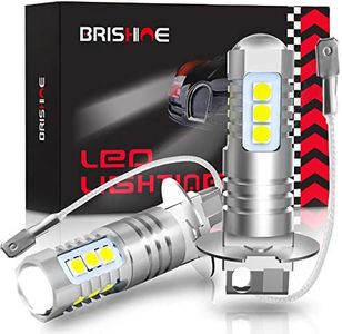 BRISHINE H3 LED Fog Light Bulbs 6000K Xenon White, Extremely Bright 3030 Chips H3 LED Bulbs with Projector for Car Fog Lights, Daytime Running Lights DRL(Pack of 2)