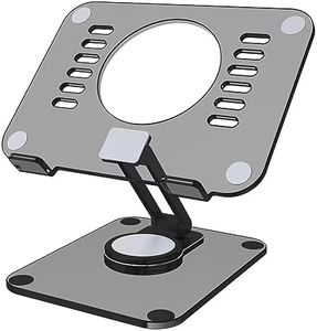 DOLOVIN Acrylic Swivel Tablet Stand for Desk, Adjustable Foldable Drawing Tablet Holder with 360° Rotating Base Compatible for iPad Pro Air Mini Kindle and More（Transparent black）