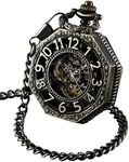 ShoppeWatch Men’s Pocket Watch with Chain | Hand Winding Vintage Pocket Watch | Classic Mechanical Movement Pocketwatch | 1920s Railroad Steampunk Costume Accessory, Bronze, Mechanical