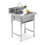 WEAFIEO Stainless Steel Commercial Kitchen Sink, Free Standing Utility Sink with Faucet and Side Splash, for Outdoor Indoor, Garage, Restaurant, Kitchen, Laundry/Utility Room