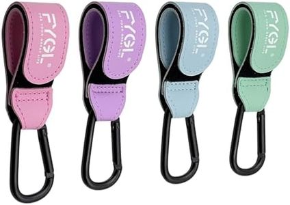 FYGL Stroller Hooks - Leather Buggy Clips, Pushchair Carabiner Clip for Bags, Easy Attachment for Pram, Universal Stroller Clips and Hooks, Stroller Accessories - Macaron (4 Pack)