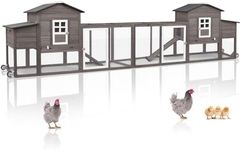 Magazoopet 158" L LargeChicken Coop with Run, Mobile Chicken Hen House with Wheels, Nesting Boxes, Outdoor Rabbit Hutch, Poultry Cage for Chickens Ducks Bunny with Removable Tray, Ramp (Grey)