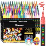 Efimeso Acrylic Paint Pens Set-120 Colours Paint Markers for Rocks Painting Ceramic Stone Glass Wood Metal, Acrylic Pens 0.7mm Extra Fine Tip Water Based Paint Pens Kids